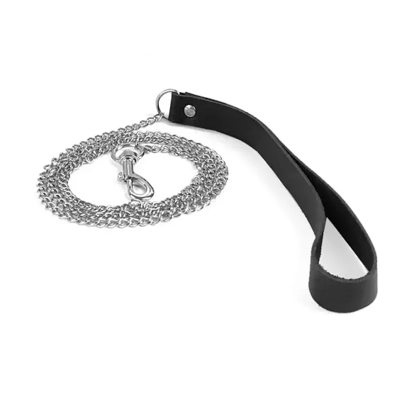 Повідець на ланцюжку із натуральної шкіри Art of Sex - Leash, колір Чорний Львів