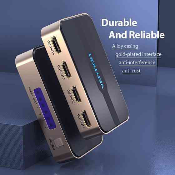 Сплиттер Vention 1x4 HDMI 4K, алюминиевый, золотой Киев