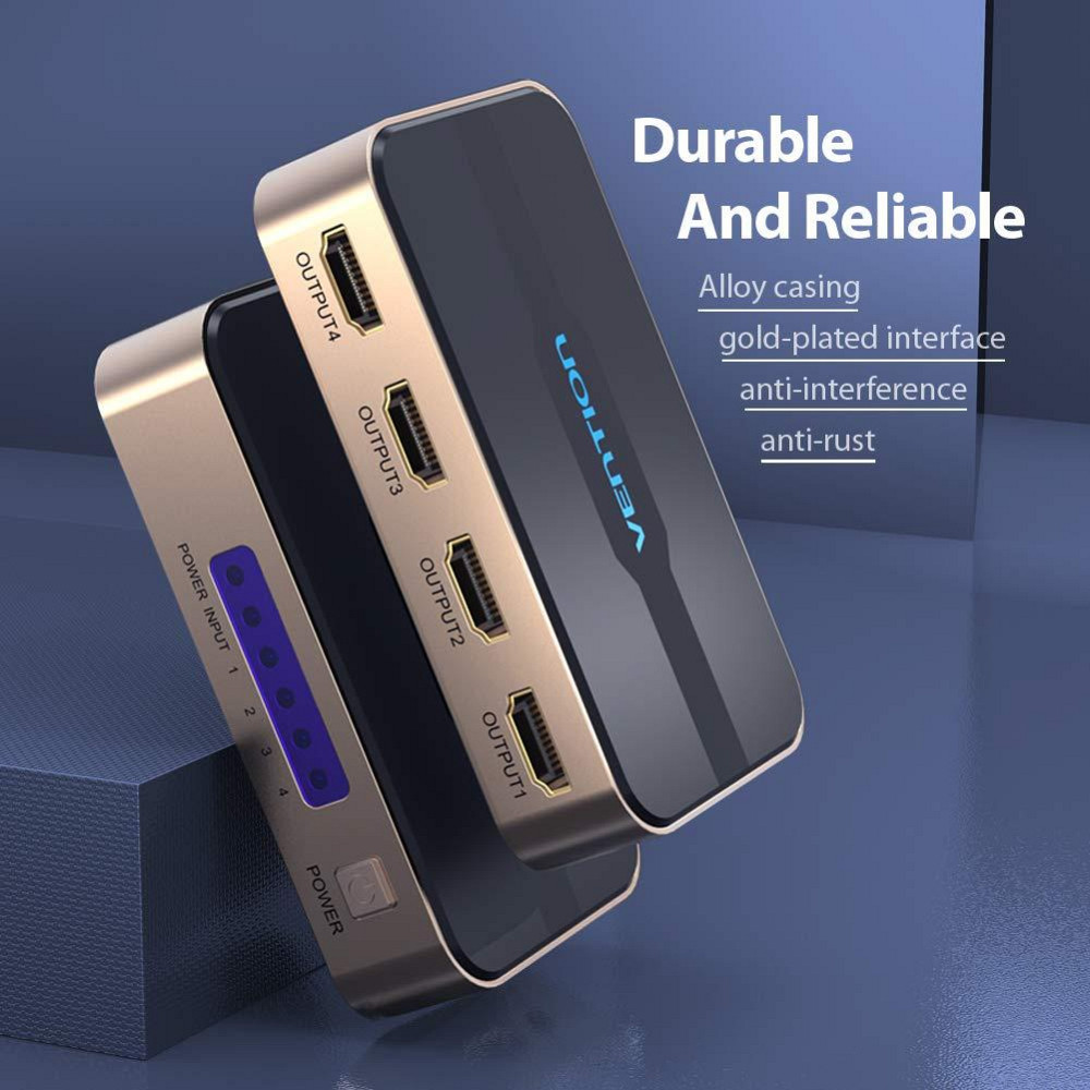 Сплиттер Vention 1x4 HDMI 4K, алюминиевый, золотой Киев - изображение 1