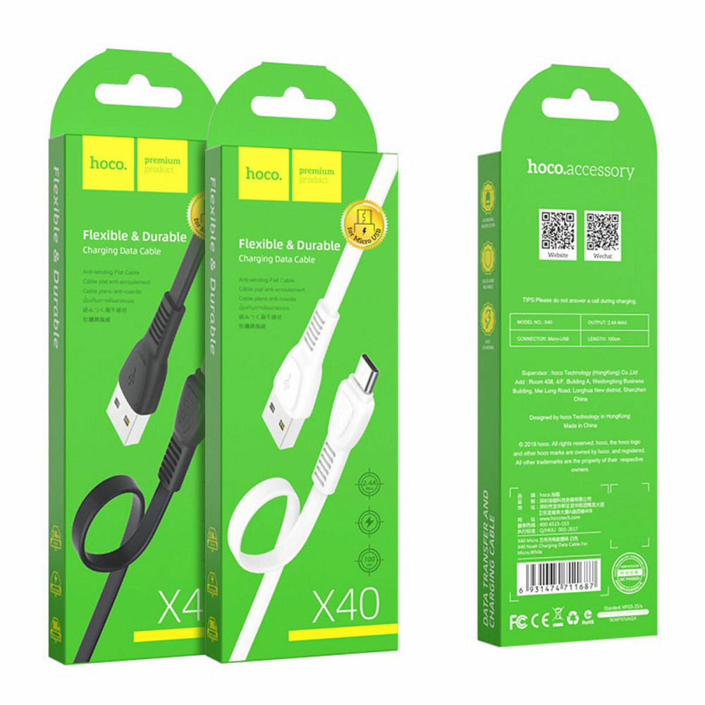 Кабель HOCO X40 USB to Micro 2.4A, 1m, TPE, TPE connectors, Black Киев - изображение 4