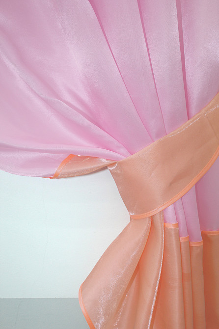 Кухонные шторы VR-Textil № 073к с ламбрекеном и подхватами розовый с персиковым 270х170 см (52-0209) Киев - изображение 3