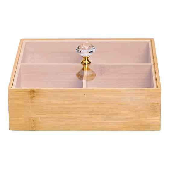 Yiwu Менажниця дерев'яна на 4 секції з кришкою для закусок 22×22×8 (см) квадратна HB-40-2 Коломия