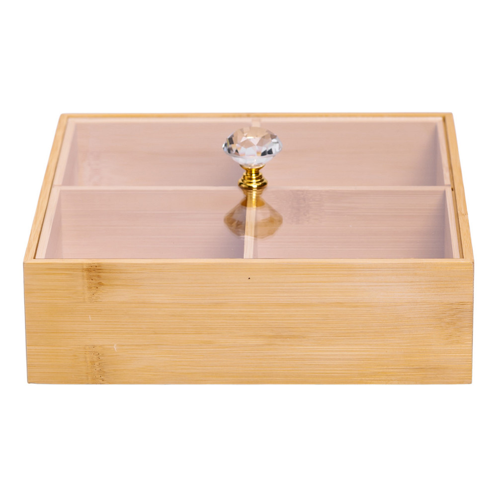 Yiwu Менажниця дерев'яна на 4 секції з кришкою для закусок 22×22×8 (см) квадратна HB-40-2 Коломия - фото 4