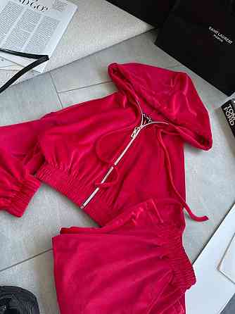 Женский прогулочный оверсайз костюм двойка: кофта и штаны турецкий велюр. Красный Одесса