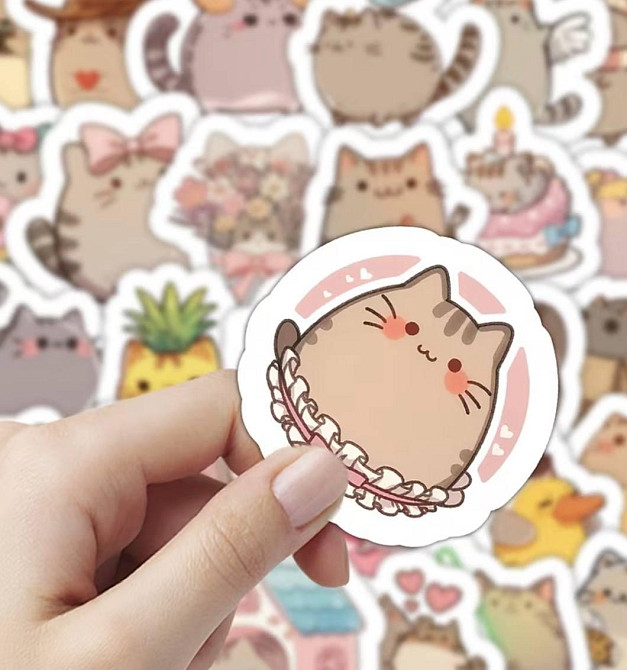 Набор наклеек котики 50 шт виниловые водостойкие kawaii стикеры для ноутбука телефона Киев - изображение 3