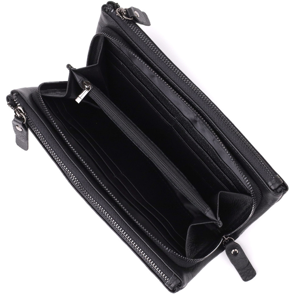 Практичный кожаный кошелек на три отделения Черный (ST Leather) Киев - изображение 9