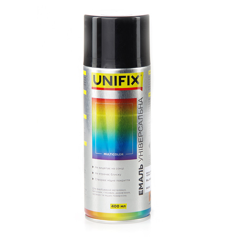 Эмаль акриловая универсальная RAL 9005 Черный гл. 400мл UNIFIX Рівне - фото 2