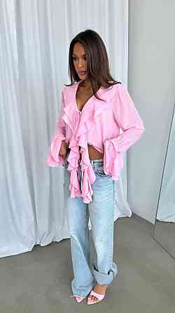 Жіноча шифонова блузка з воланами. пудрово-рожевий, 42/44 Одеса