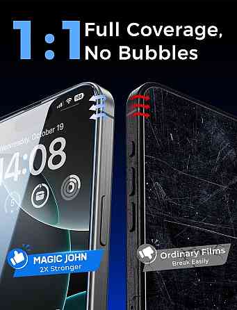 Захисне скло MAGIC JOHN iPhone 16 Pro Max 6.9" прозоре 2 шт загартоване 9H HD без бульбашок олеофобне автопиловидалення Київ
