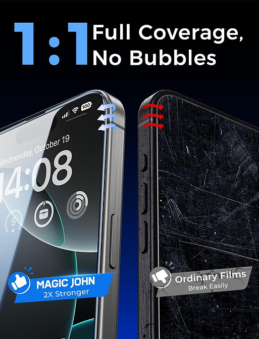 Захисне скло MAGIC JOHN iPhone 16 Pro Max 6.9" прозоре 2 шт загартоване 9H HD без бульбашок олеофобне автопиловидалення Київ - фото 4