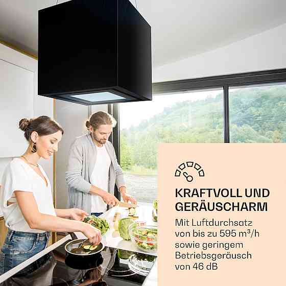 Люстра Умная островная вытяжка 595 м³/ч Управление через приложение Светодиодная панель Черный (Германия, Ровно