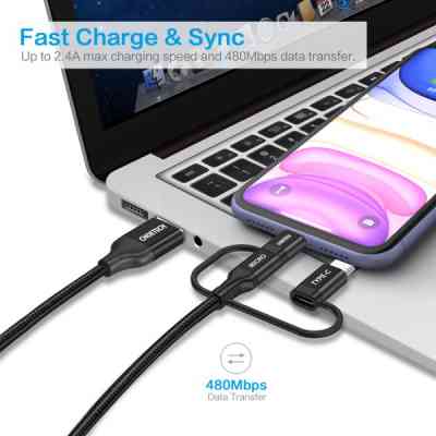 Дата кабель USB 2.0 AM to Lightning + Micro 5P + USB-C 1.2m MFI Choetech (IP0030-BK) Вінниця