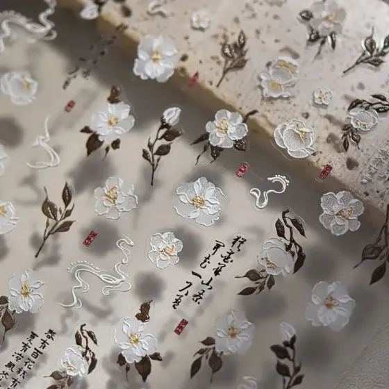 Стикеры для ногтей Камелия – объемные цветочные наклейки 3D Киев