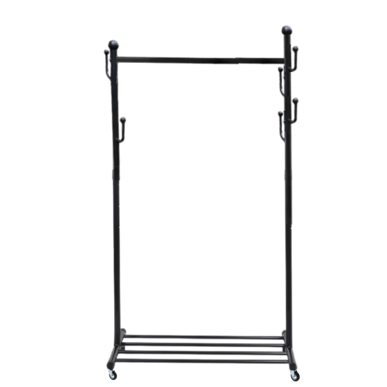 Вешалка передвижная для одежды металлическая с стойкой для тремпелей и стойкой с крючками цвет черный Каменец-Подольский