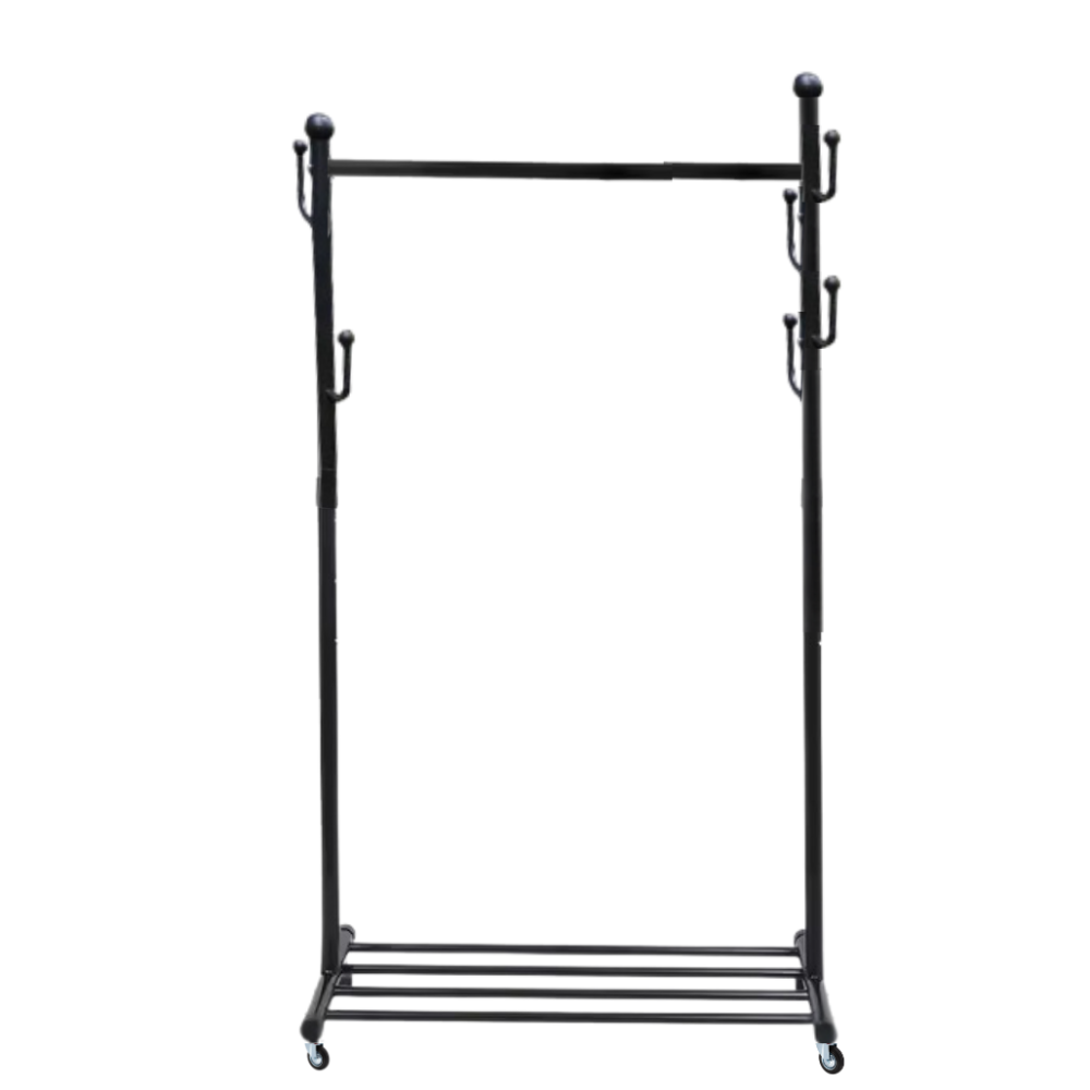 Вішалка пересувна для одягу металева зі стійкою для тремпелів і стійкою з гачками колір чорний Кам'янець-Подільський - фото 2