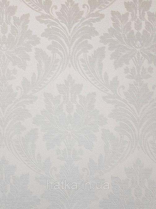 Шпалери вінілові на флізеліні Grandeco Time метрові структурні вензелю завитки сіро-блакитні зі сріблястим Київ - фото 3