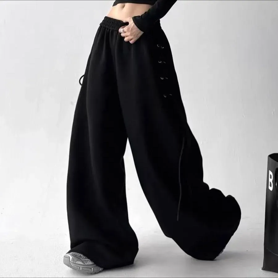 Теплые женские спортивные штаны оверсайз на флисе со шнуровкой по бокам снизу на затяжках Харьков - изображение 9