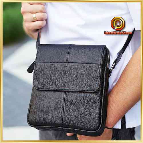 Сумка месенджер чорна чоловіча зі шкіри через плече Tiding Bag M1254A Київ