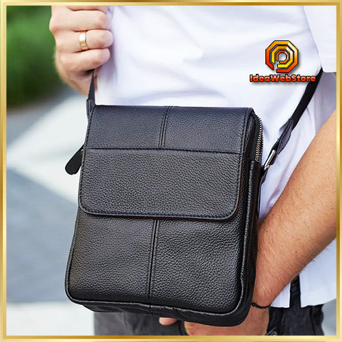 Сумка месенджер чорна чоловіча зі шкіри через плече Tiding Bag M1254A Київ - фото 1