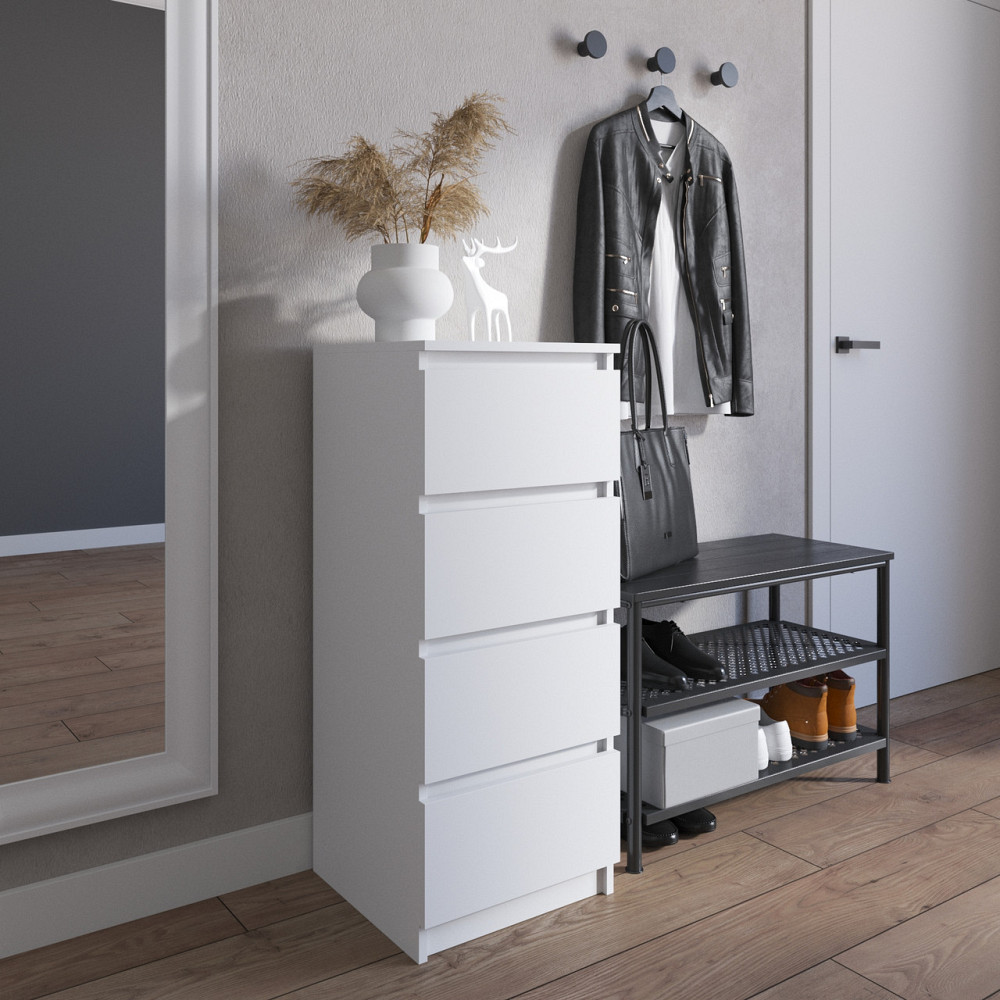 Комод VAYS R-17 Белый, на 4 ящика без ручек, узкий, ЛДСП 40×40×98 см - для прихожей, спальни, коридора Львов - изображение 1