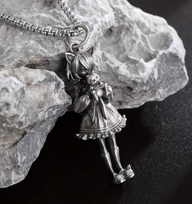 Кулон аниме девушка с котиком серебристый подвеска kawaii украшение унисекс Киев - изображение 1
