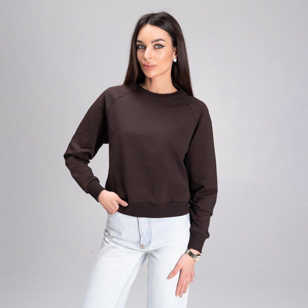 Женская кофта трикотаж осень однотонная толстовка без капюшона свитшот с рукавом реглан на манжетах шоколад Slavni Obri M Одесса - изображение 2