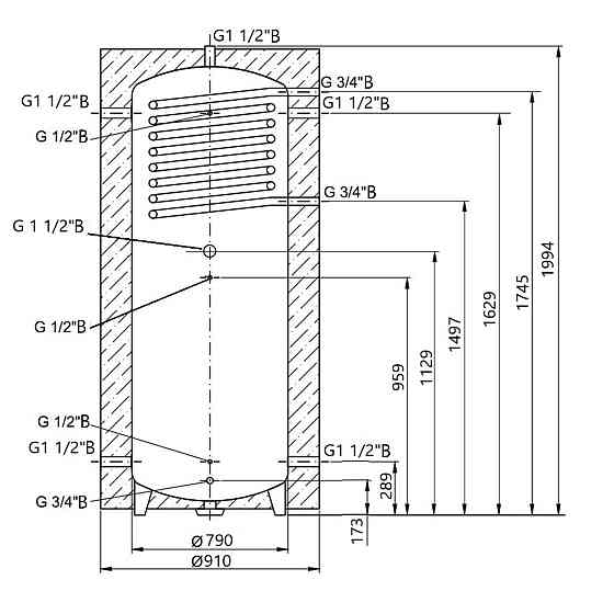 Теплоакумулятор Thermo Alliance TAI-10 1000 з теплообмінником 1,4 кв. м із ізоляцією 60 мм Київ