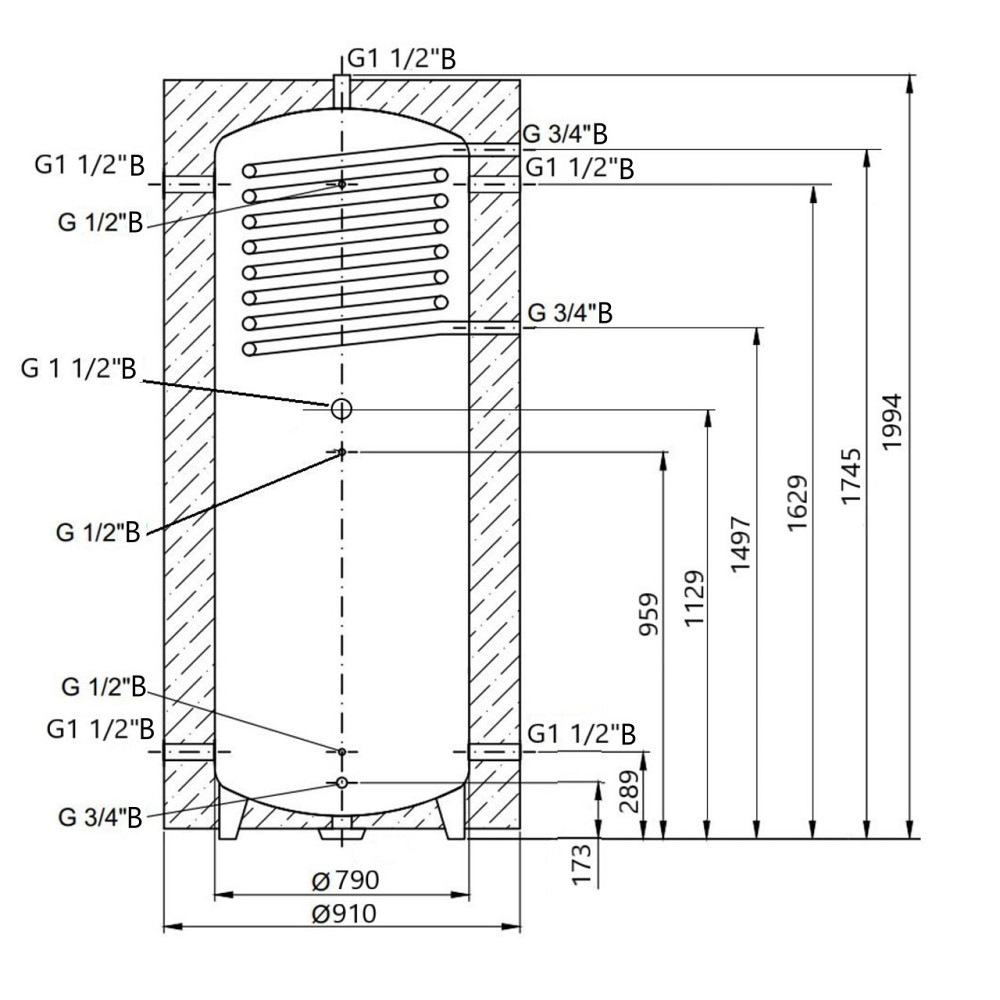 Теплоакумулятор Thermo Alliance TAI-10 1000 з теплообмінником 1,4 кв. м із ізоляцією 60 мм Київ - фото 2