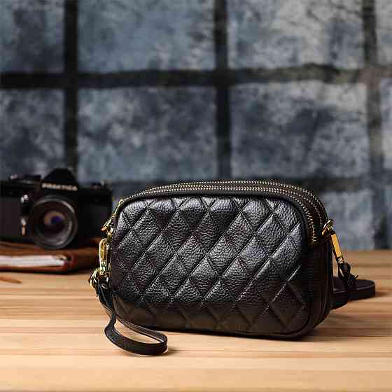 Сумка из натуральной кожи с тремя отделениями для женщин Черный (Vintage) Киев