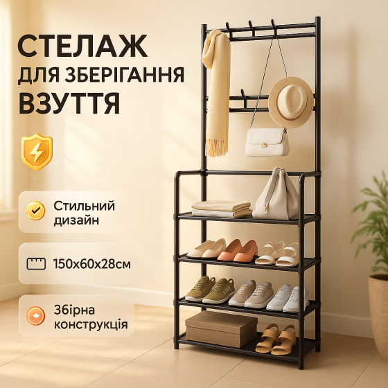 Полка пластиковая для обуви 150х60х28см, Вместительная этажерка для обуви секций Органайзер HX-18 Львов