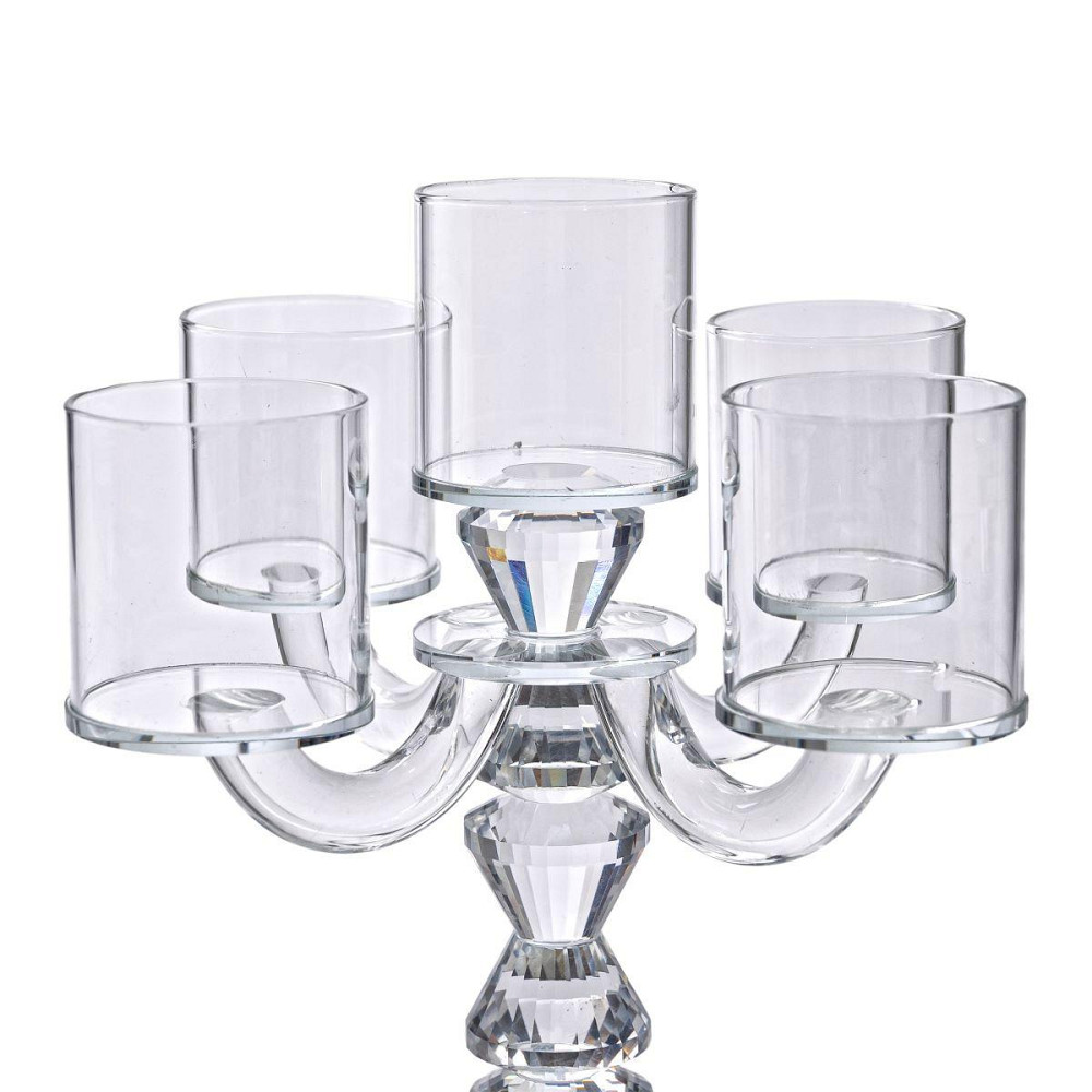 Канделябр на 5 свічок 19×19×24 см підсвічник декоративний скляний на ніжці прозорий HP-4-31 Київ - фото 4