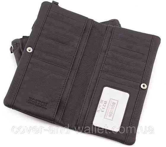 Універсальний шкіряний гаманець купюрник чорного кольору унісекс Boston Київ