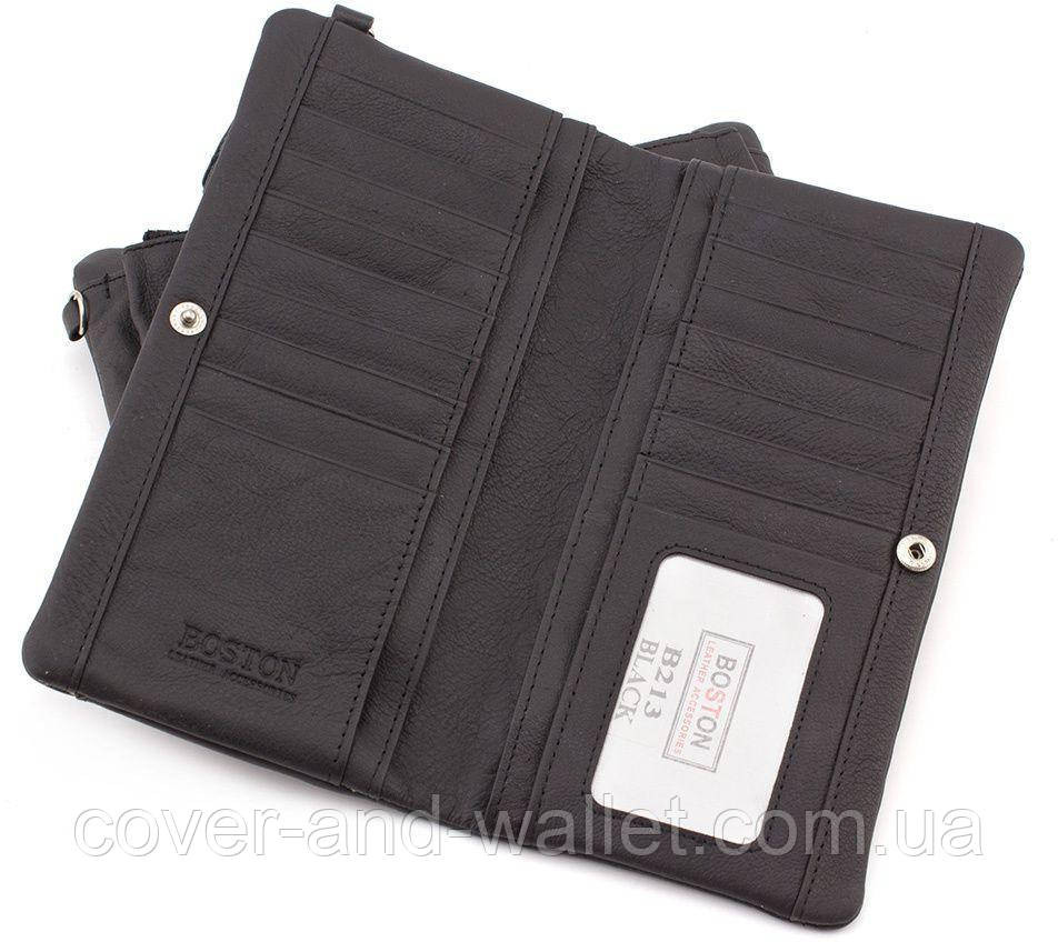 Універсальний шкіряний гаманець купюрник чорного кольору унісекс Boston Київ - фото 3