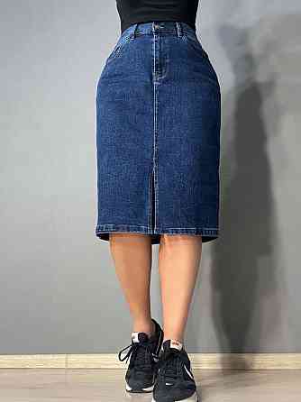 Юбка женская джинсовая Vanver 8239 с разрезом миди на резинке большие размеры синяя, синий, 31, 31, 85 см, 107 см Киев