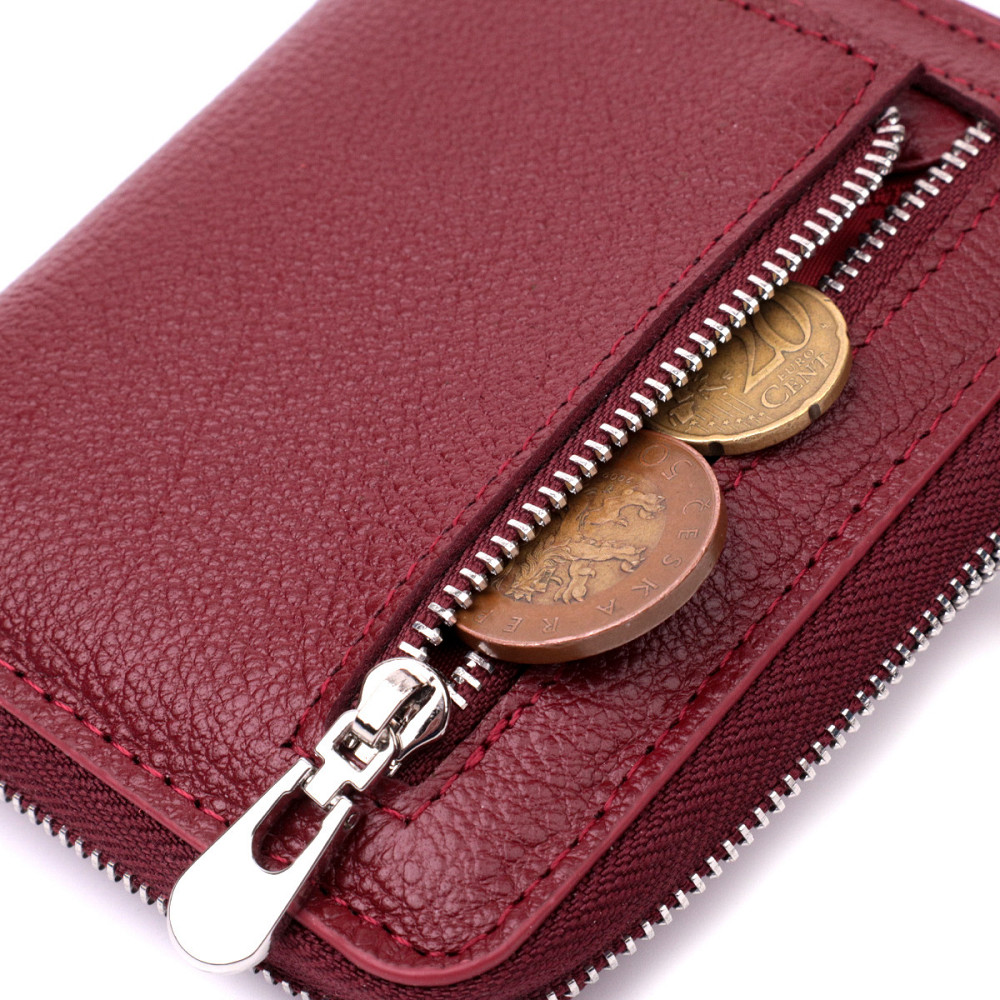 Кожаный кошелек для женщин на молнии с металлическим логотипом производителя ST Leather 19485 Бордовый Киев - изображение 5