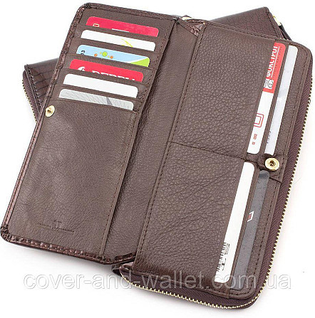 Женский лаковый кошелек на молнии из натуральной кожи ST Leather S7001A Dark brown Киев - изображение 8