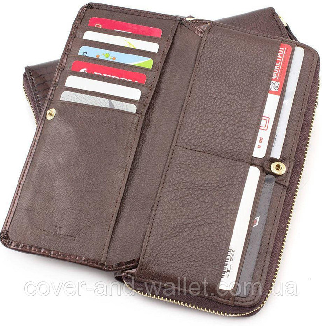 Жіночий лаковий гаманець з натуральної шкіри на змійці ST Leather S7001A Dark brown Київ - фото 8