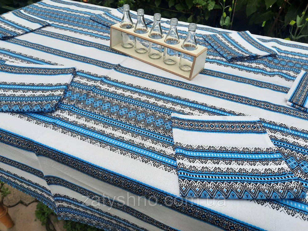 Голубая  скатерть с салфетками   машинная вышивка 230*140 Киев - изображение 1