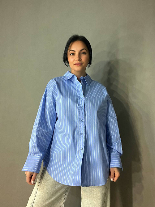 Сорочка жіноча A-N 25130 смужка оверсайз подовжена широка one size блакитна, блакитний, one size Київ - фото 20
