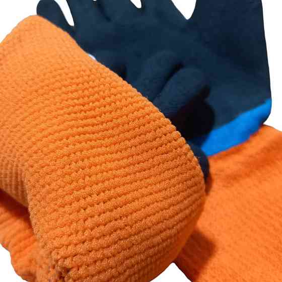 Рукавички зимові нітрил щільна облива пальців оранжево-синя Харків