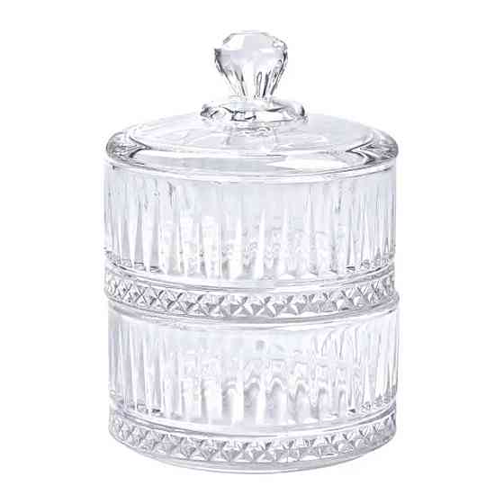 Цукерниця скляна дворівнева Ø 10 см кругла HP-YH-71 Київ