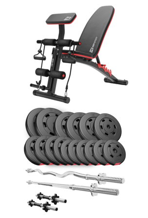 Набір Hop-Sport Premium 75кг з лавою HS-1035, штангами та гантелями Київ