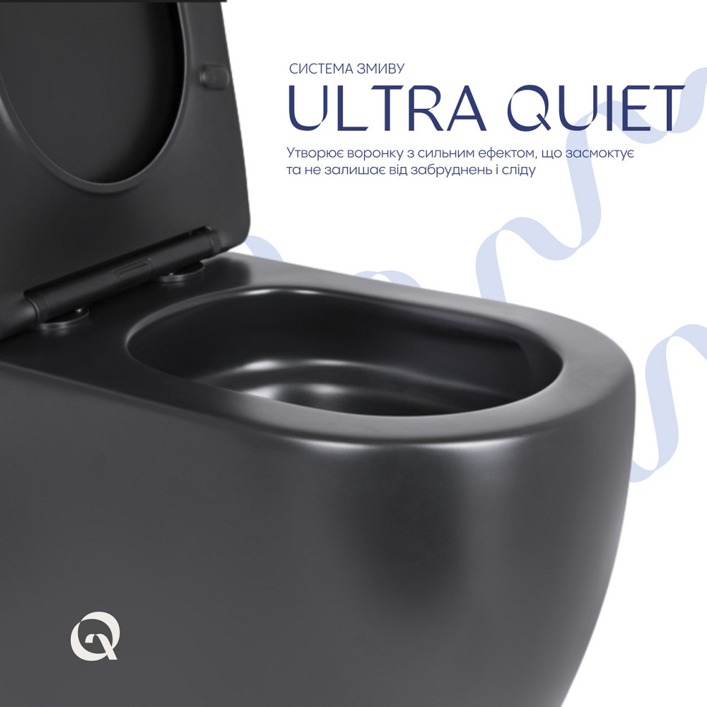 Унітаз підлоговий Qtap Robin Ultra Quiet безобідковий із сидінням Soft-Close MATT BLACK QT13226083AMB Київ - фото 13