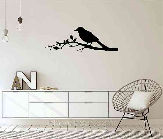 Декоративне настінне Панно «Пташка. Грач на гілці», Декор на стіну 110*38 см, Чорний Київ