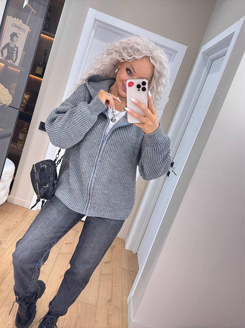 Кардиган вязаный с капюшоном на молнии толстовка Серый Киев - изображение 1