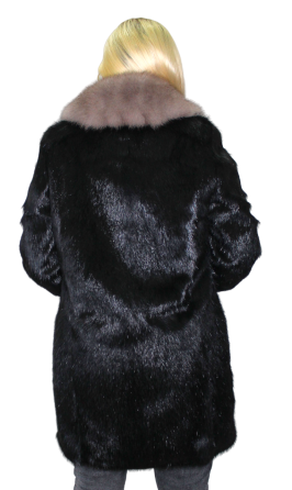 Шуба женская из натурального меха стриженой нутрии с воротником Соболь р 52 длина 90см Черный Харьков