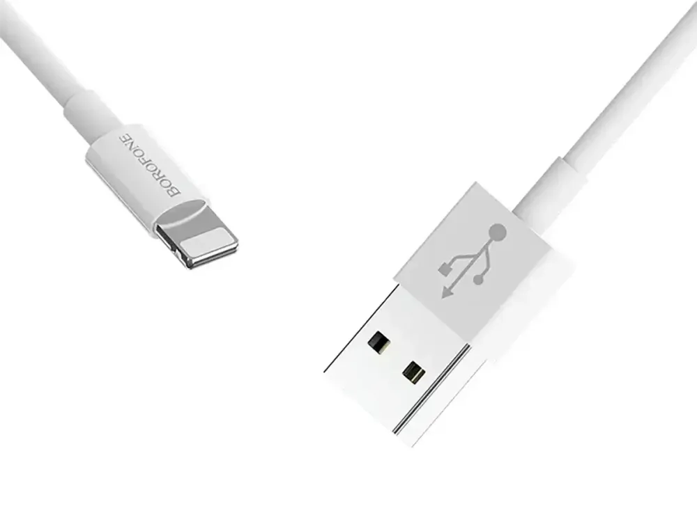 Кабель USB - Lightning Borofone BX22 1м 2А швидка зарядка для iPhone iPad шнур із захисним чіпом білий Одеса - фото 4