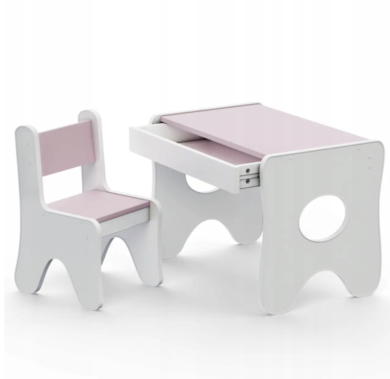Набір дитячих меблів столик із шухлядою та стільчик 70х45х51 см (Білий з рожевим) Київ