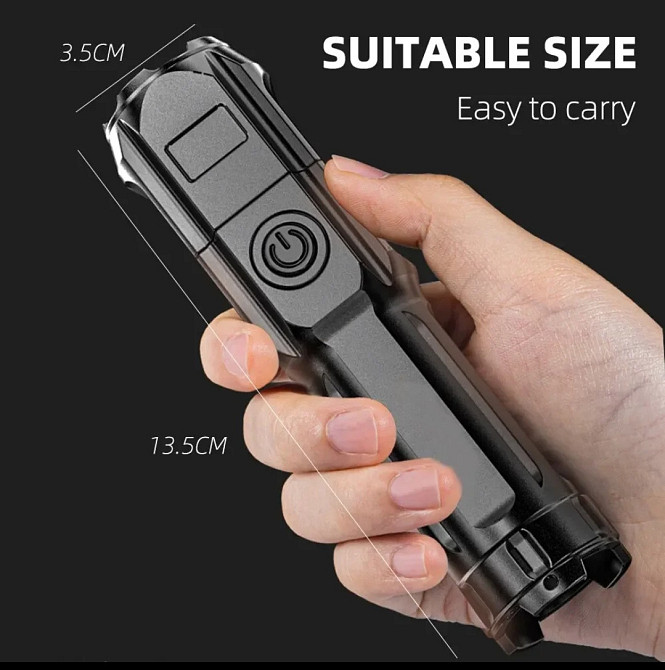 Светодиодный фонарик на акумуляторе USB телескопический 3 режима 13 на 3,5 см черный Киев - изображение 8