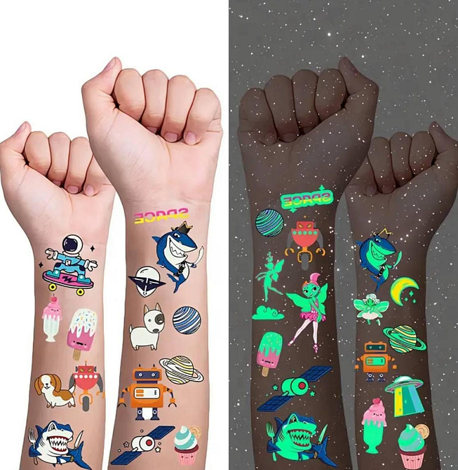 Тимчасові тату-наклейки для дітей, що світяться – 30 аркушів Київ - фото 1